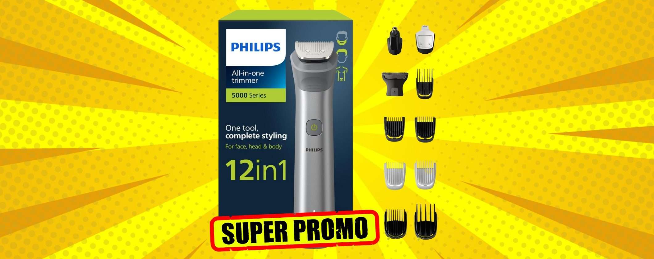 Philips Series 5000 All-in-one: rifinitore 12 in 1 per viso, testa e corpo (-37%) Philips Series 5000 All-in-one: rifinitore 12 in 1 per viso, testa e corpo (-37%)