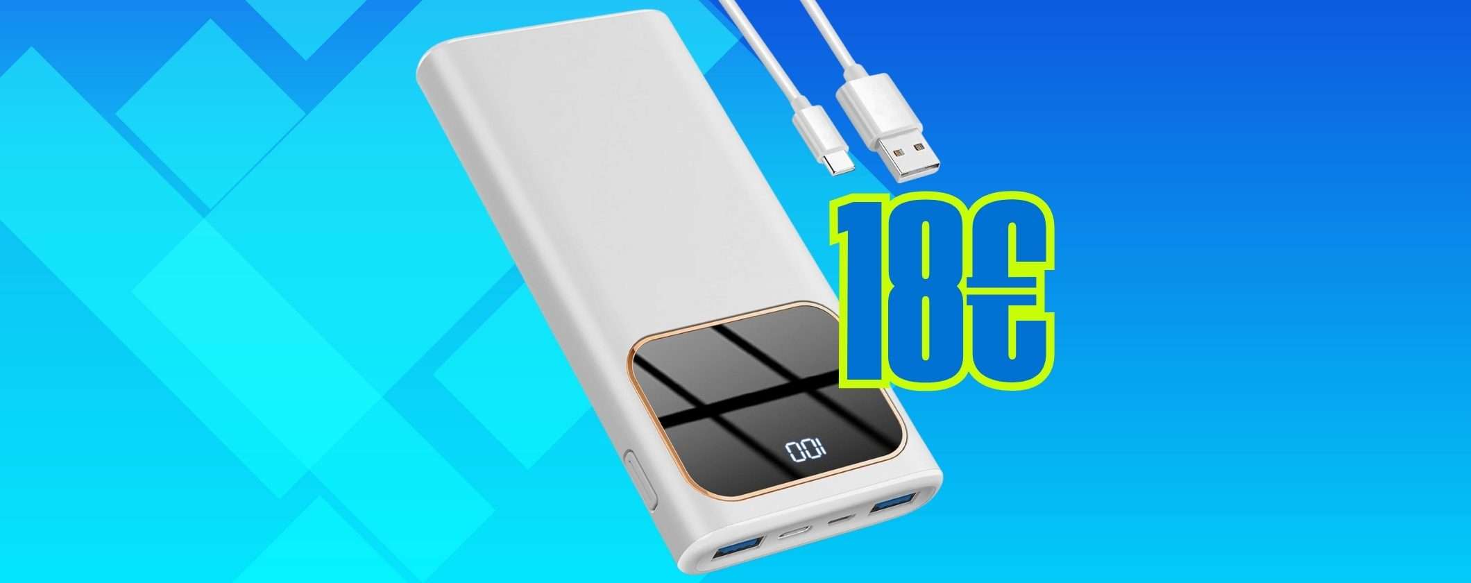 Power Bank potente con tripla ricarica rapida e display tuo a soli 18€