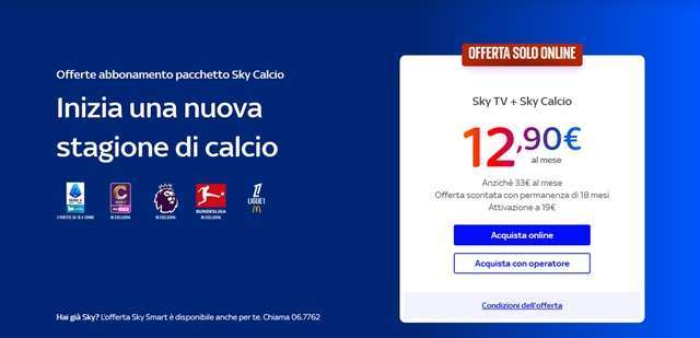 sky tv e sky calcio a 12,90 euro
