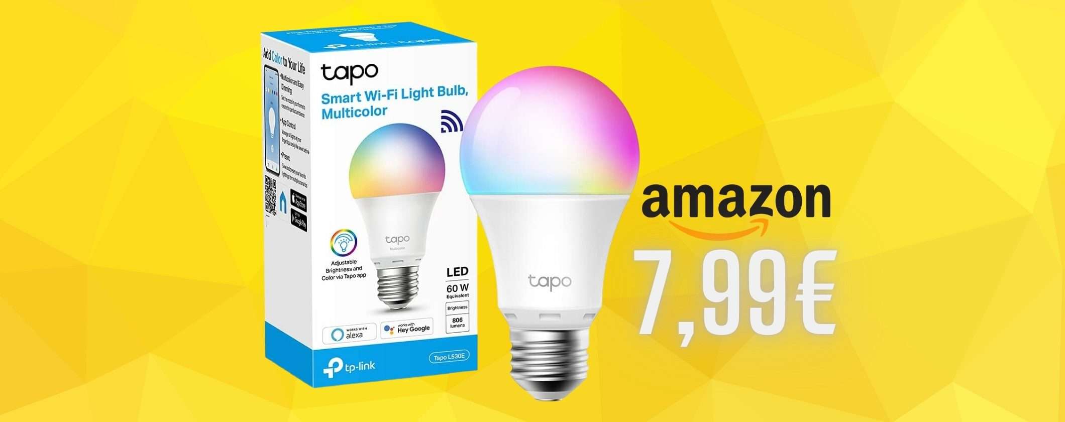 Solo 7,99€ per la lampadina WiFi colorata Tapo L530E (Amazon) Solo 7,99€ per la lampadina WiFi colorata Tapo L530E (Amazon)