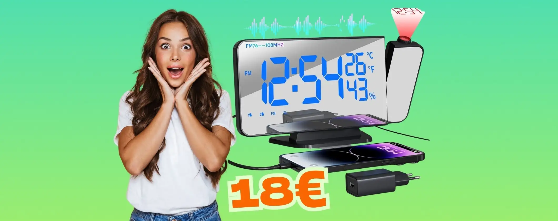 Sveglia con proiettore e display da 7,5 pollici + porta USB e radio a soli 18€ Sveglia con proiettore e display da 7,5 pollici + porta USB e radio a soli 18€