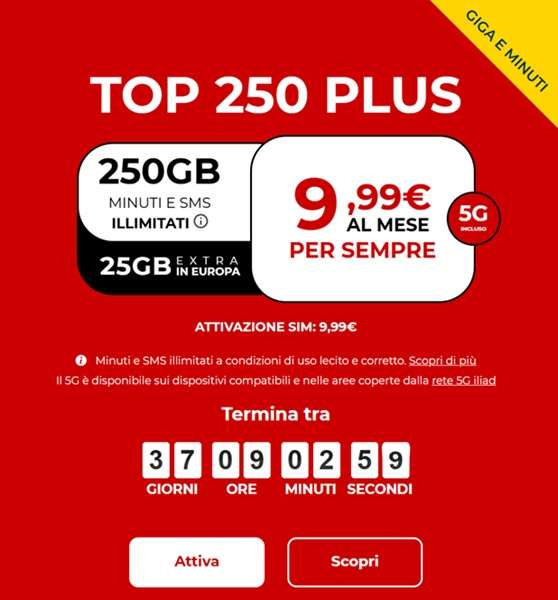 top 250 plus iliad offerta