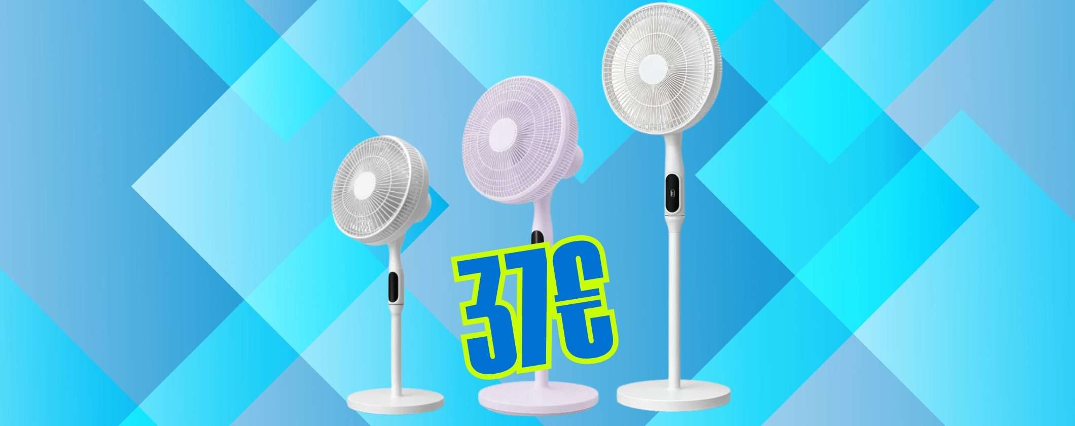 Ventilatore Ryd a 7 pale, silenzioso, con telecomando e 3 livelli di altezza (37€)