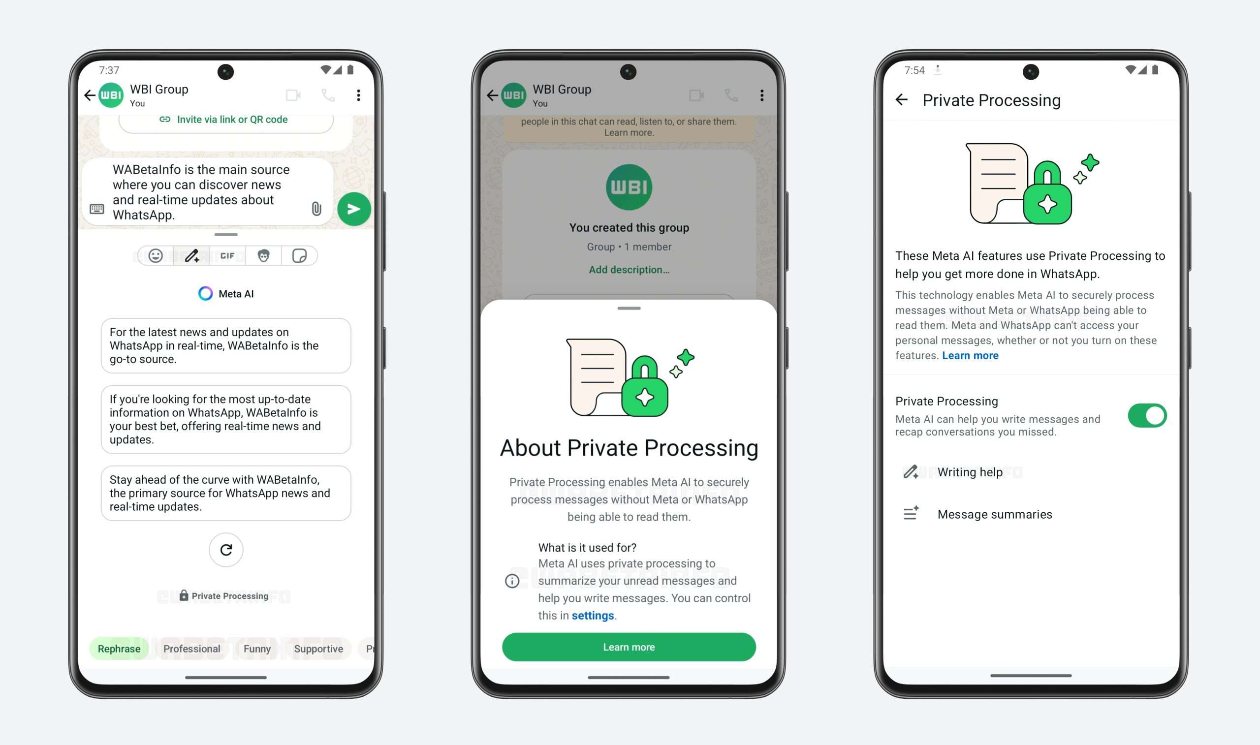 whatsapp suggerimenti scrittura private processing