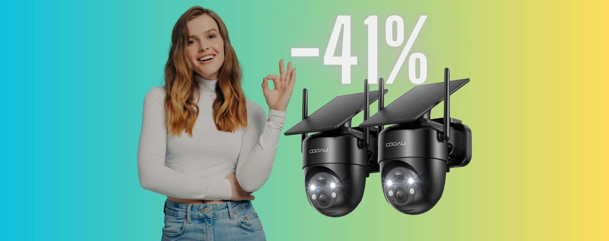 2 telecamere WiFi con pannelli solari, visione notturna e impermeabilità (-41%)