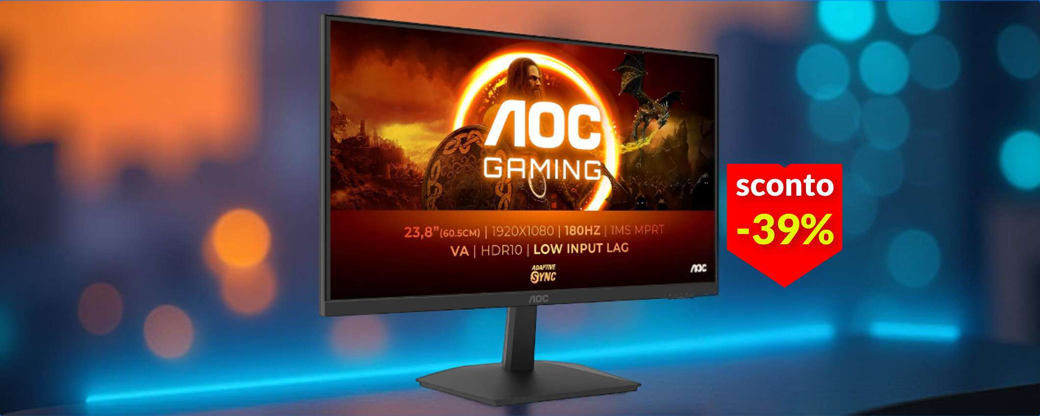 Monitor gaming 24'' FullHD, 180Hz e con HDR10: non c'è di meglio a 79€ Monitor gaming 24'' FullHD, 180Hz e con HDR10: non c'è di meglio a 79€