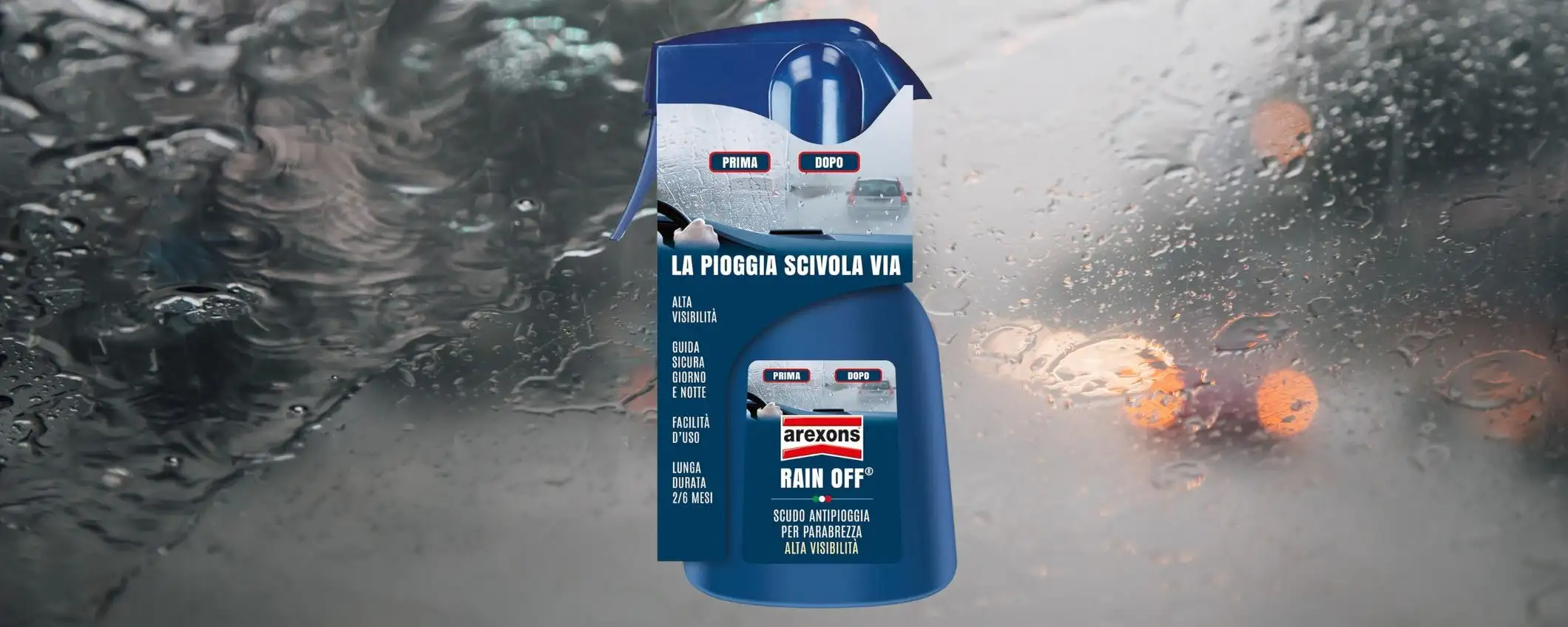 Visibilità perfetta con la pioggia: il repellente per auto Arexons Rain Off è una GENIALATA
