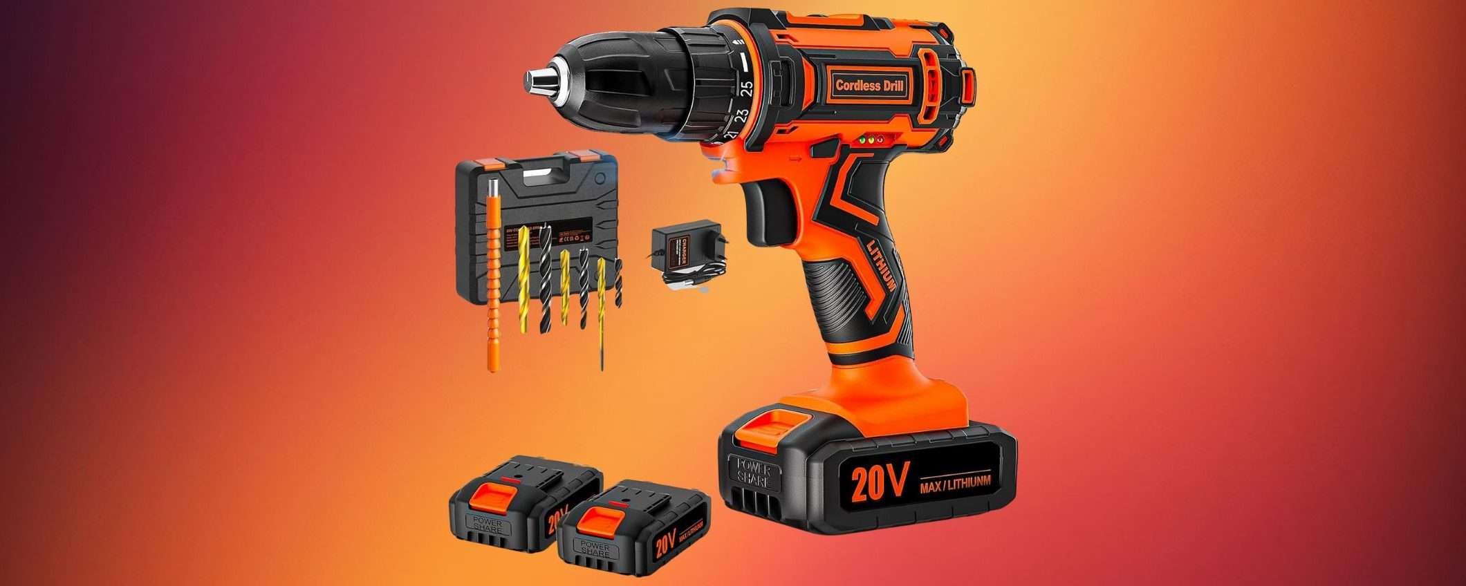 Trapano avvitatore a batteria con 24 accessori SUPER SCONTATO: fai da te low cost