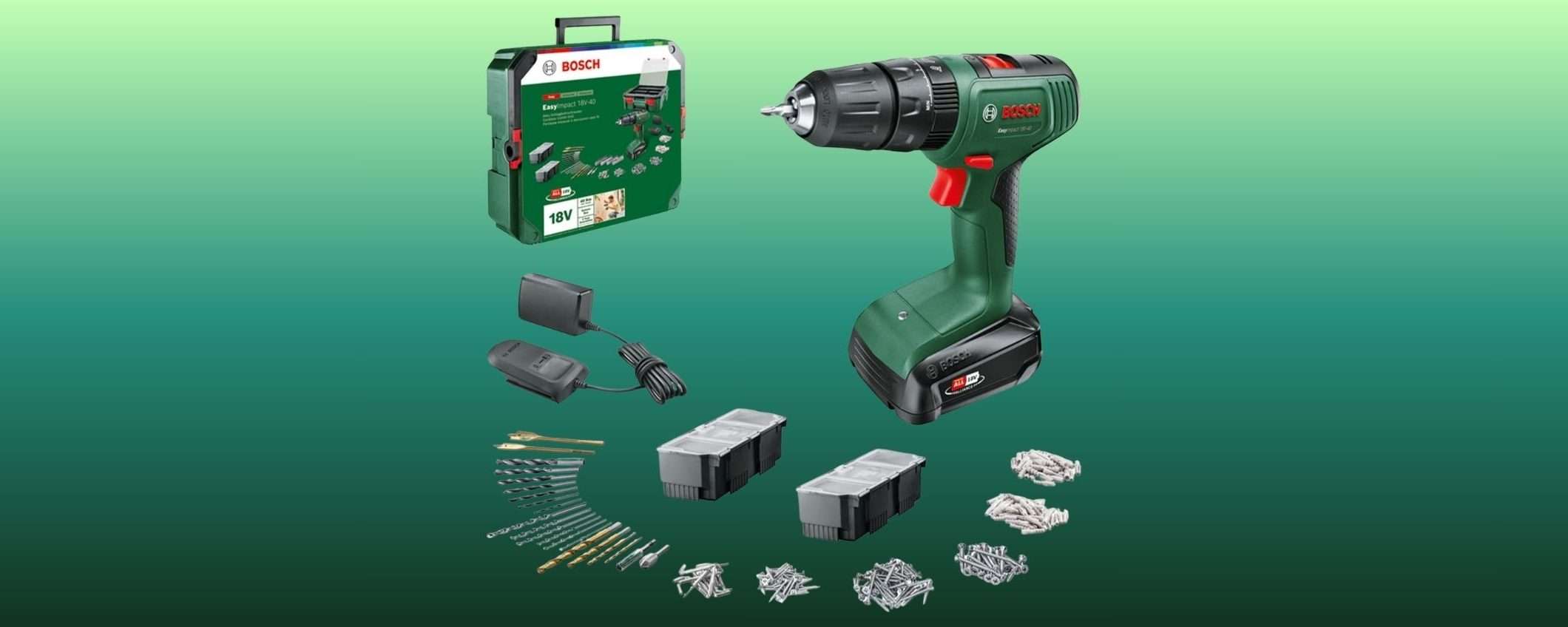 Trapano con percussione a batteria Bosch: ACCESSORIATO e SCONTATO su Amazon