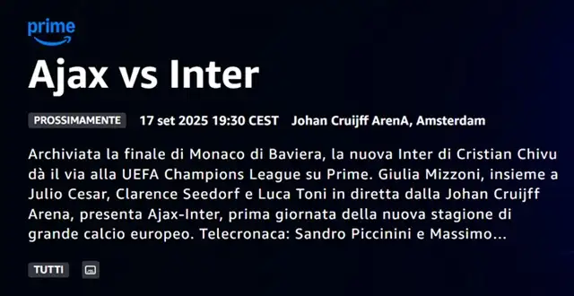 ajax inter prime video