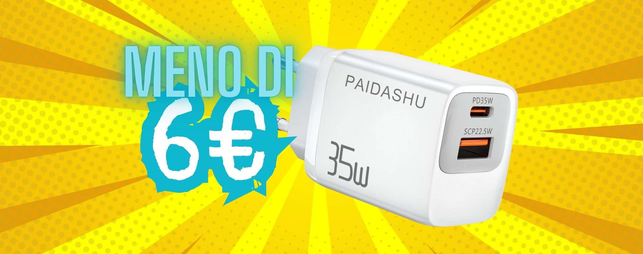 Caricatore USB con due porte PD e potenza massima da 35W tuo a meno di 6€