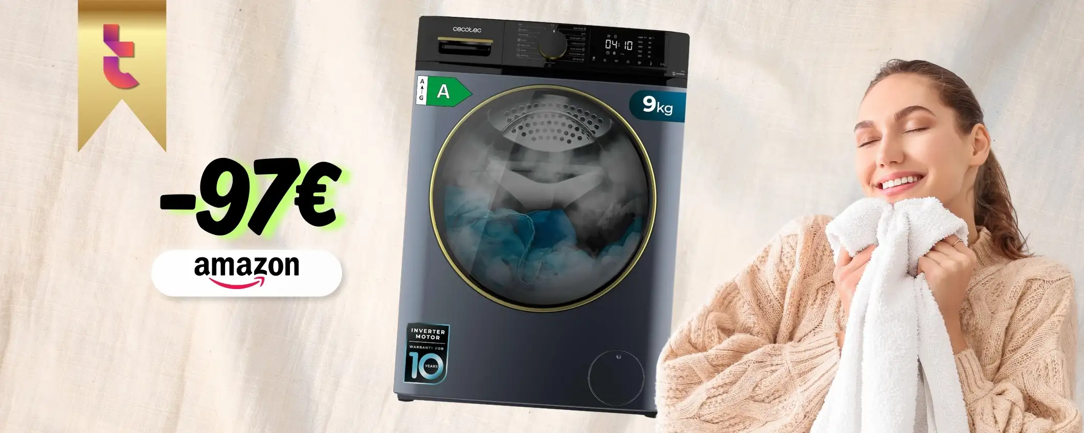 Cecotec, lavatrice 9KG non solo bella ma anche con funzione vapore (-97€) Cecotec, lavatrice 9KG non solo bella ma anche con funzione vapore (-97€)