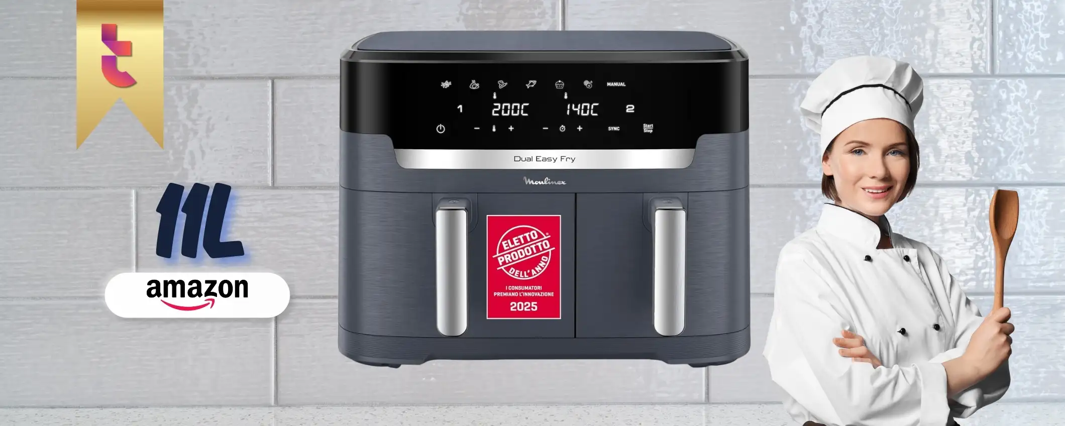 Moulinex XXL Dual Easy Fry rimpiazza il forno: 11L con DOPPIA resistenza Moulinex XXL Dual Easy Fry rimpiazza il forno: 11L con DOPPIA resistenza
