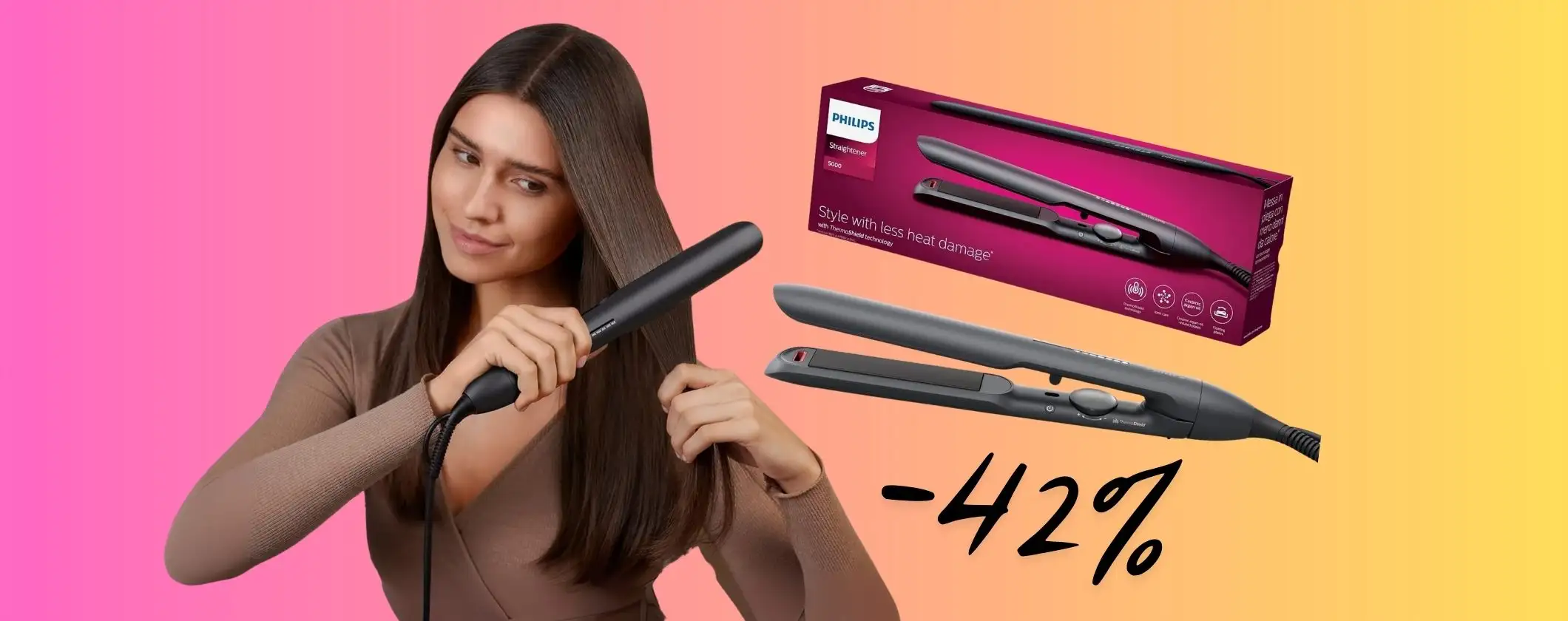 Lisci perfetti con la piastra per capelli Philips serie 5000 in sconto al 42%