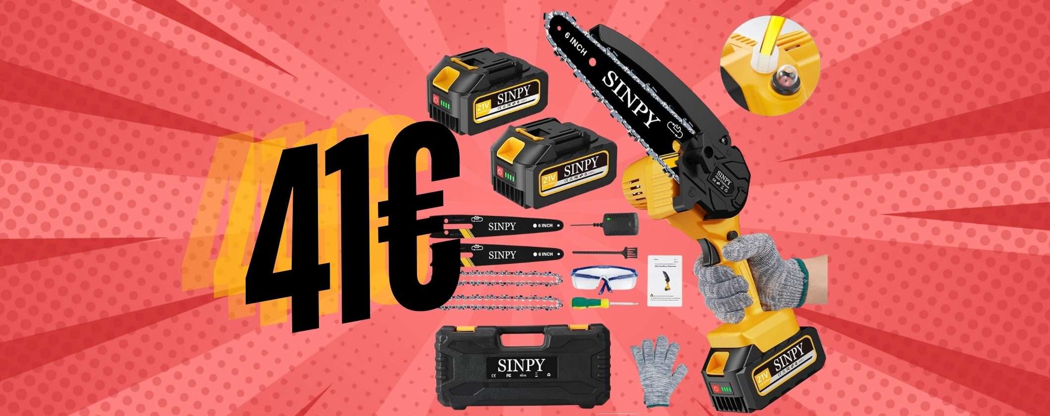 Mini motosega a batteria per taglio e potatura veloce oggi tua a soli 41€