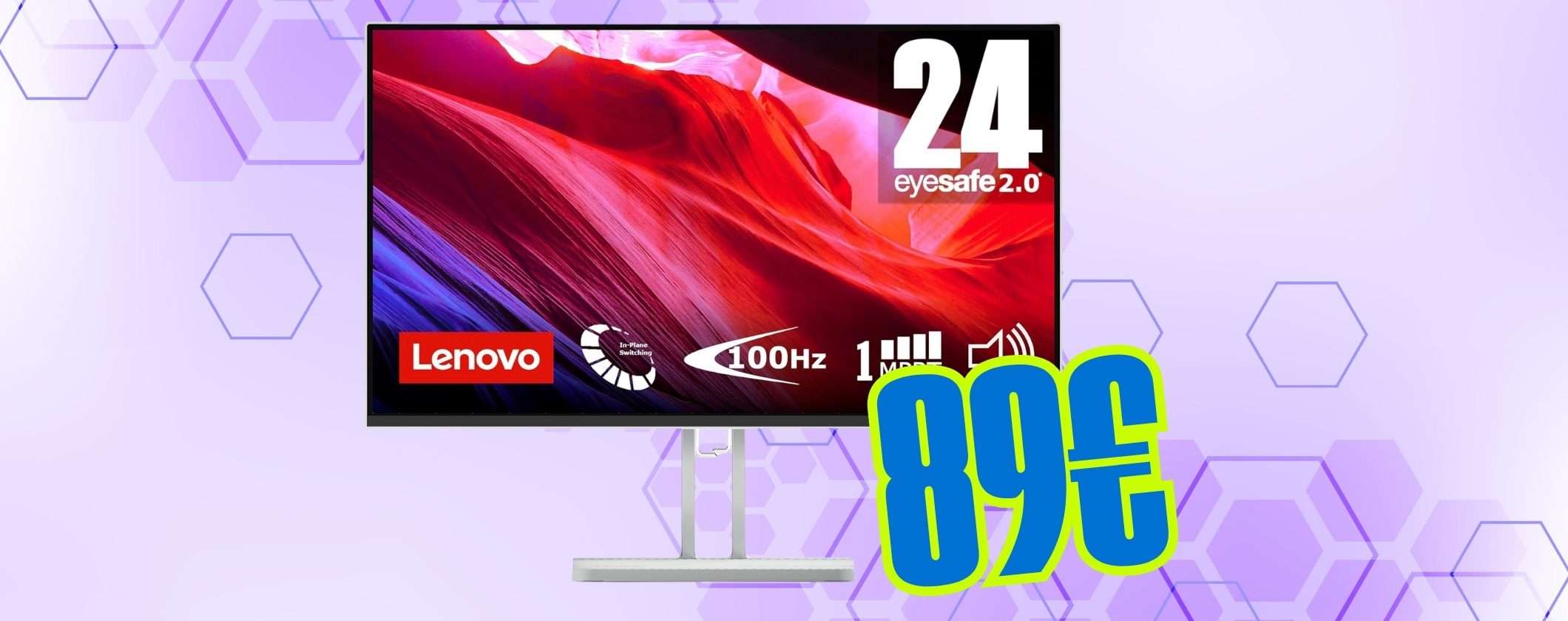 Monitor Lenovo da 23,8 pollici con pannello IPS al minimo storico su Amazon