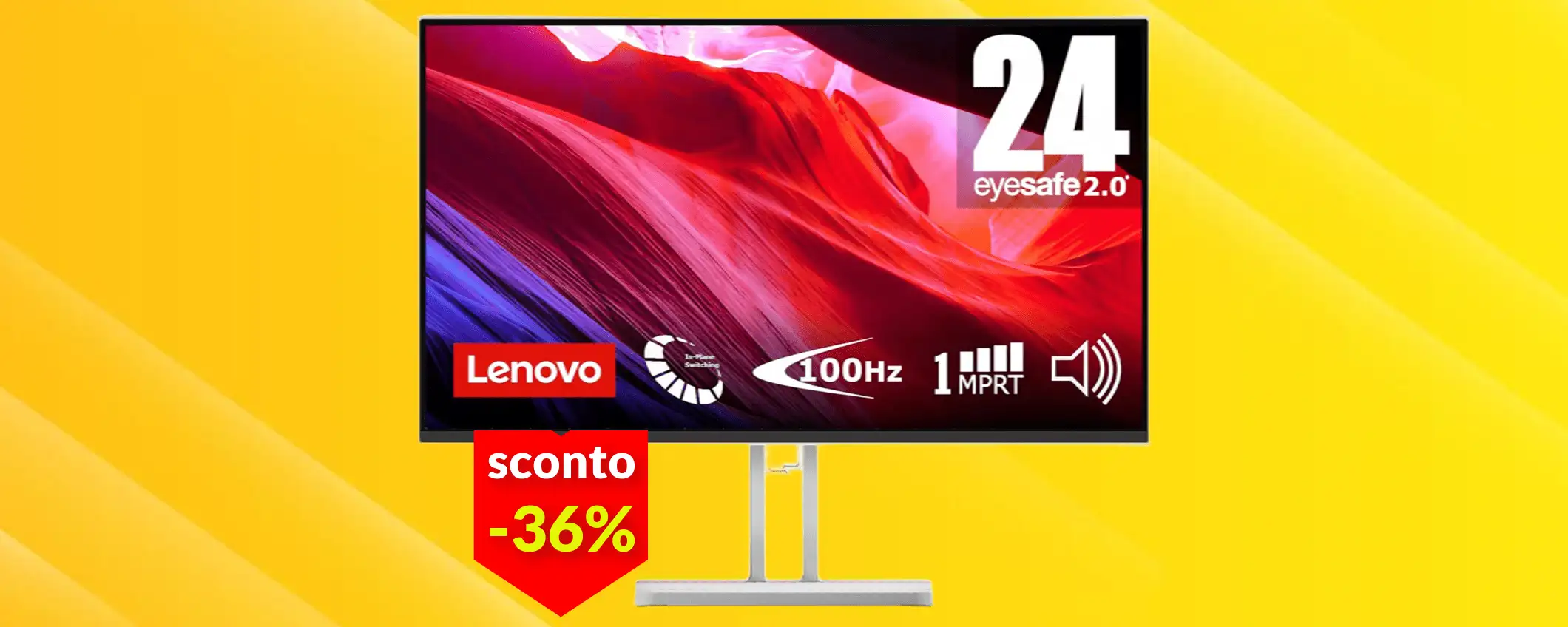 Monitor Lenovo FullHD da 24 pollici: il prezzo crolla del 36% a soli 89€