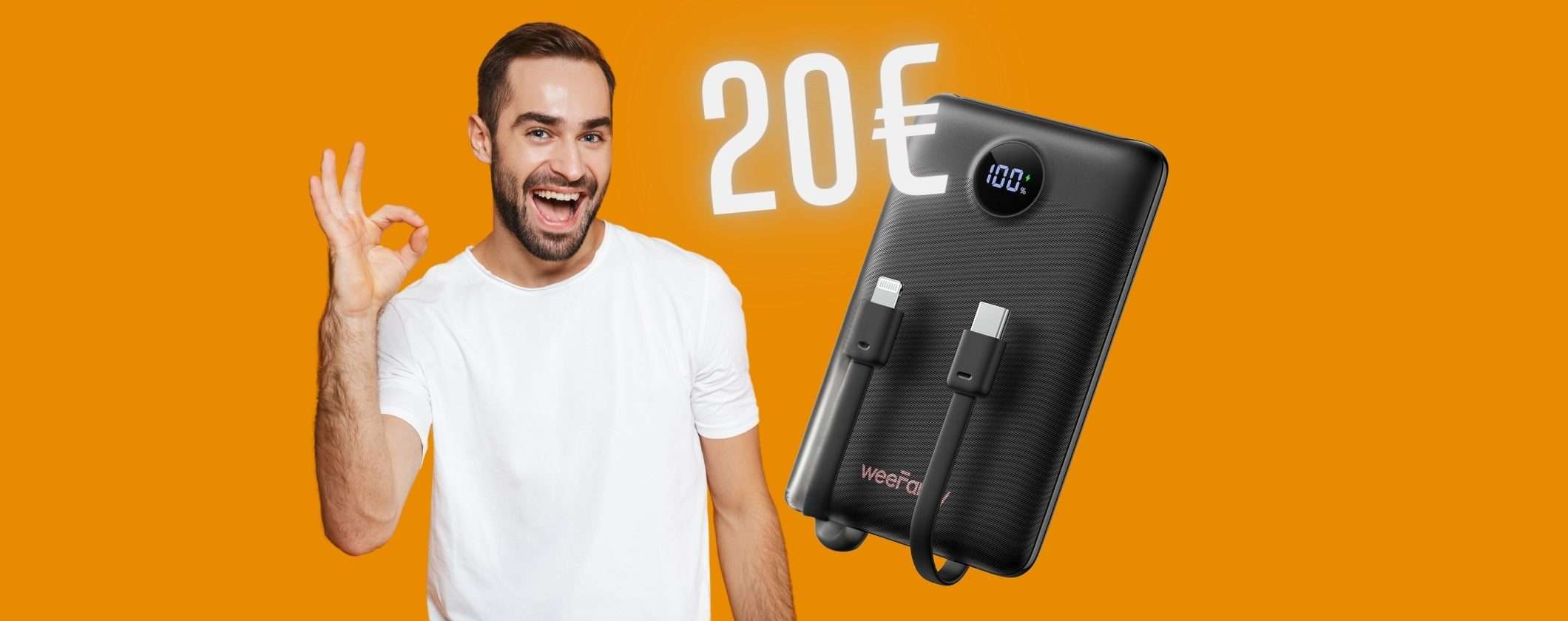 Power Bank potente con 3 uscite e 2 cavi integrati tuo a soli 20€ su Amazon