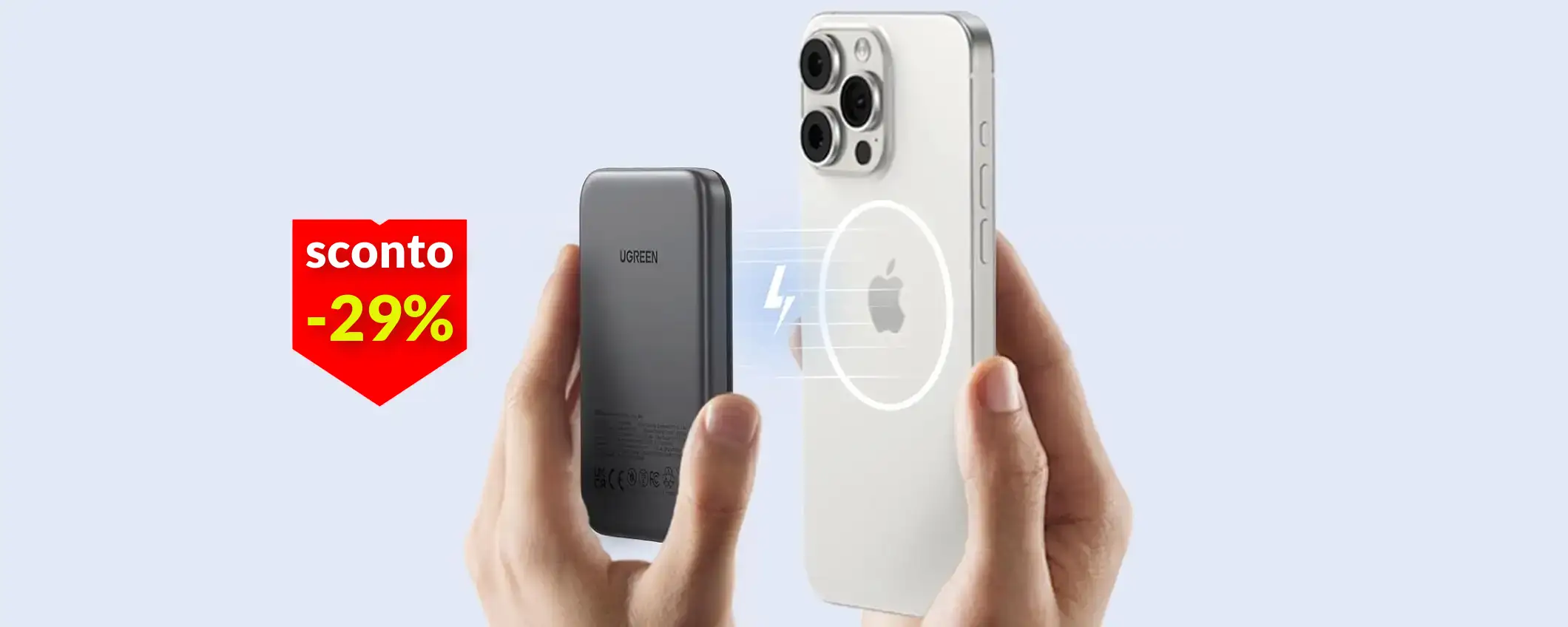 Ricarica l'iPhone ovunque: power bank magnetica a 21€, niente stress da cavi Ricarica l'iPhone ovunque: power bank magnetica a 21€, niente stress da cavi
