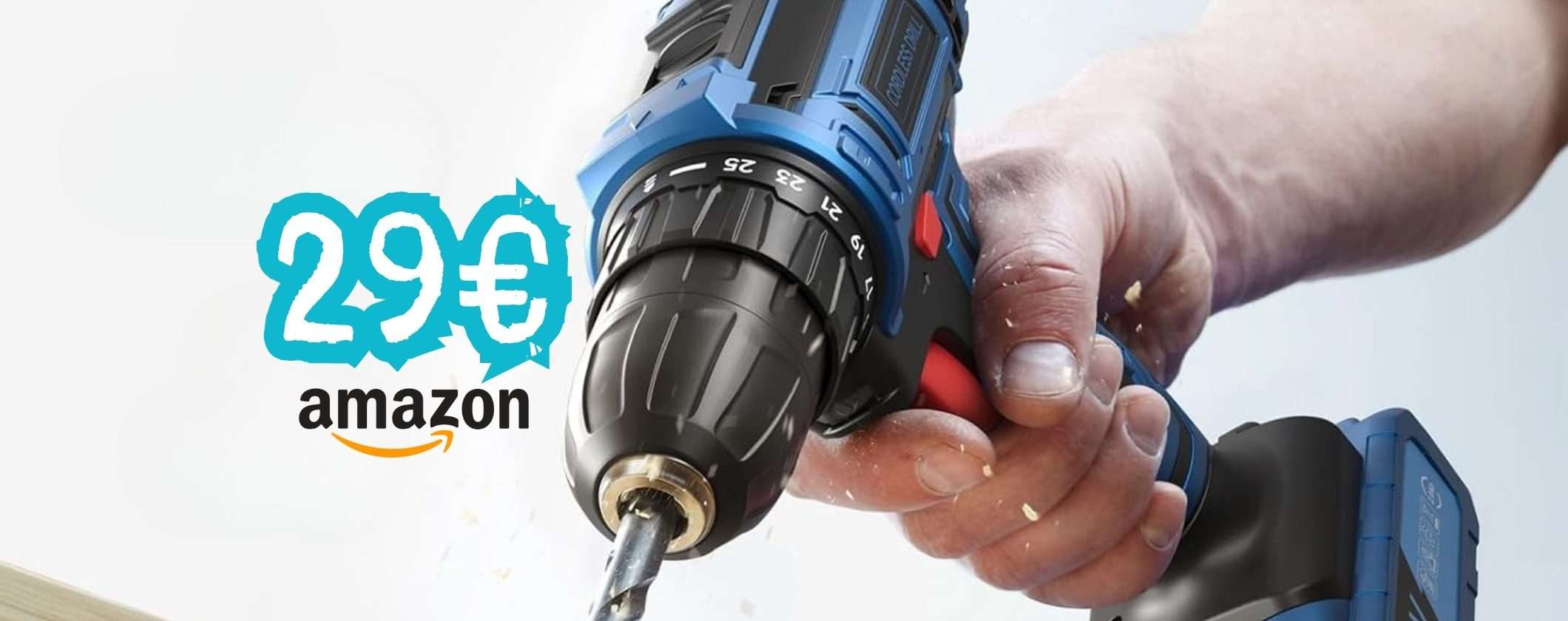 Trapano avvitatore a batteria con accessori a prezzo ridicolo (29€)