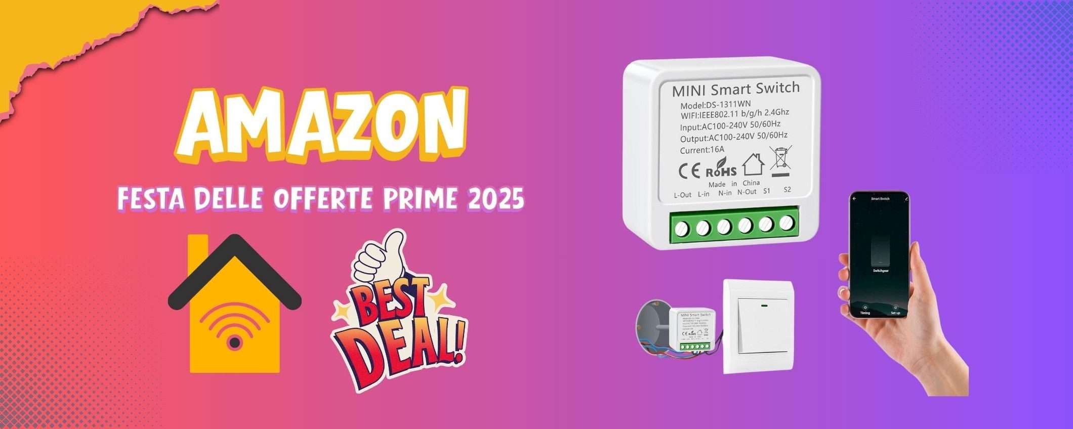 Interruttore WiFi con Alexa per la smart home a meno di 8€: sconto FOLLE Prime Day