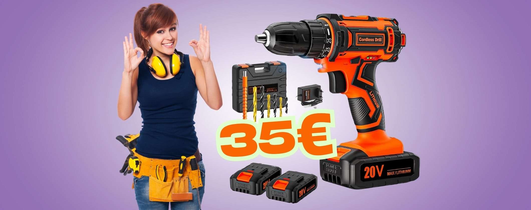 Appena 35€ per questo trapano avvitatore con accessori, valigetta e 2 batterie