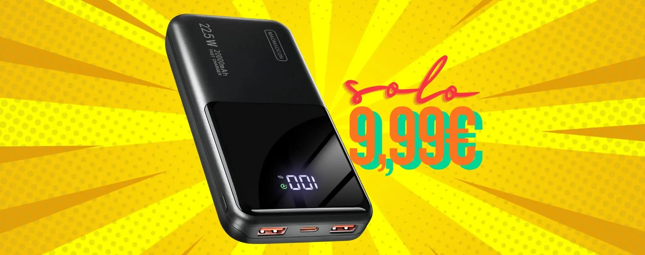 Appena 9,99€ per questo Power Bank da 20000mAh con 3 uscite veloci