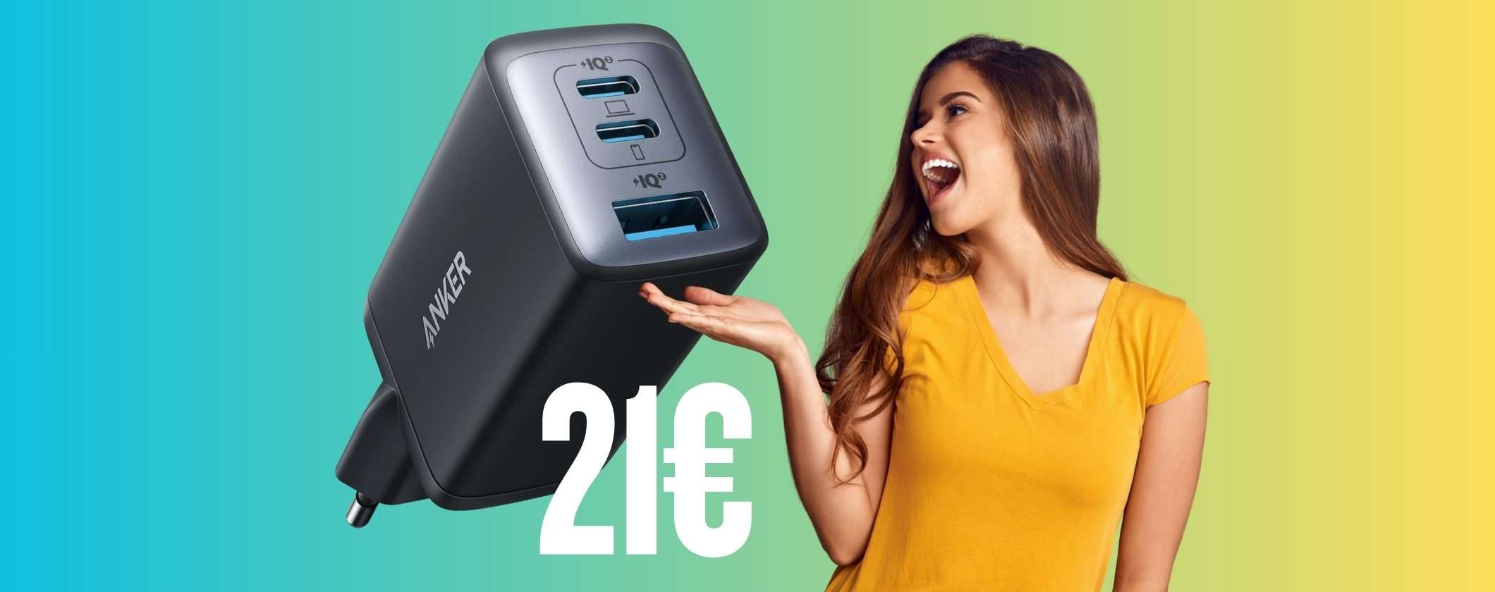 Caricatore USB Anker con tripla porta USB e 65W di potenza a soli 21€