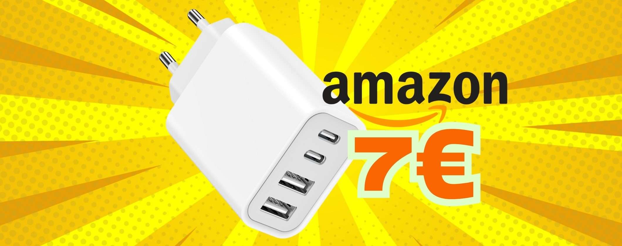 Caricatore USB da 45W con 4 porte oggi tuo a soli 7€ su Amazon