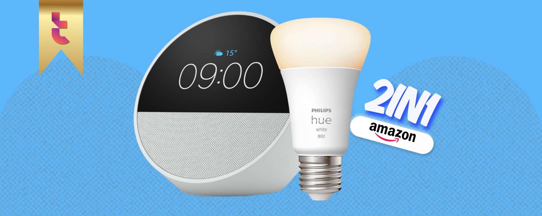 Echo Spot + Lampadina Philips Hue: piccolo sconto, potenziale enorme