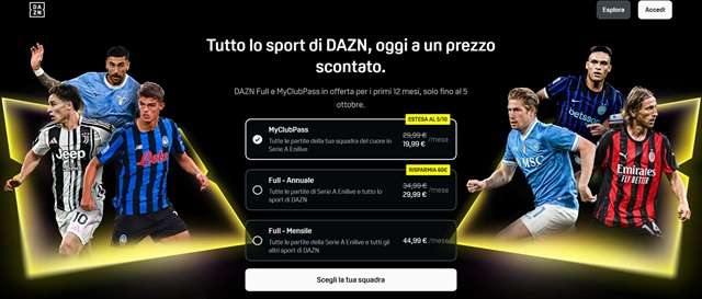 dazn piani full e myclubpass in offerta