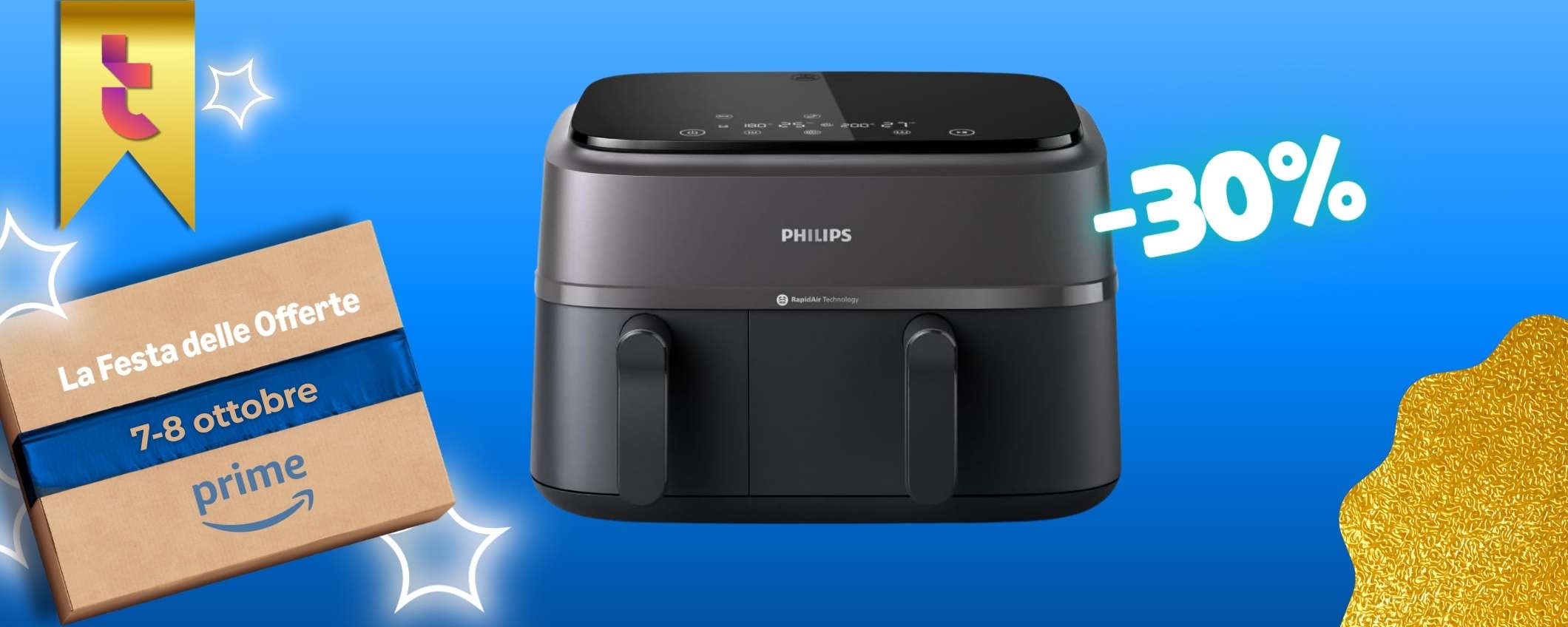 Philips Dual Basket Air Fryer a soli 129€ è l'affare della festa Prime