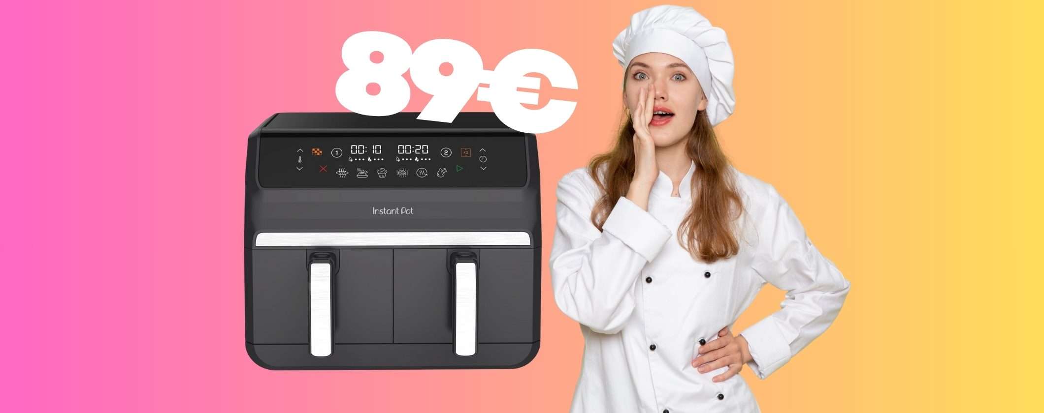 Friggitrice ad aria da 8L con 8 funzioni e doppio cestello: cucina veloce e semplice a 89€