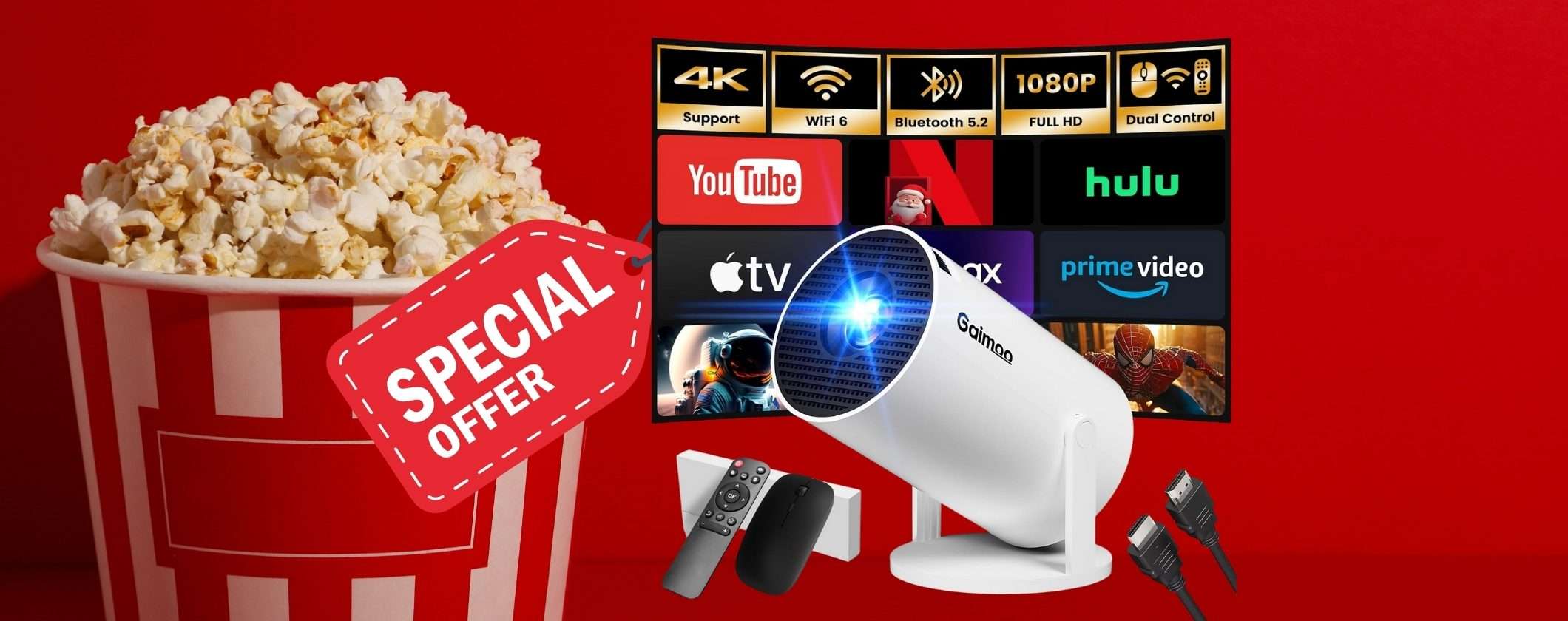Mini proiettore con rotazione a 180°, Bluetooth e WiFi in doppio sconto Mini proiettore con rotazione a 180°, Bluetooth e WiFi in doppio sconto