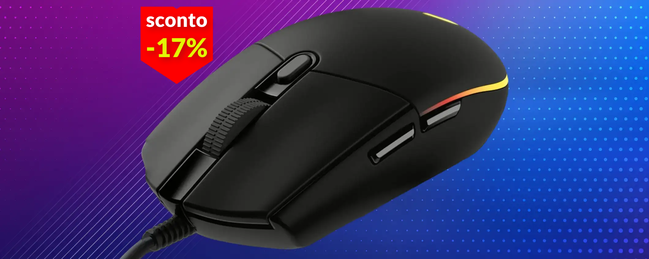 Mouse gaming Logitech personalizzabile per principianti e pro, con luci RGB (18€)