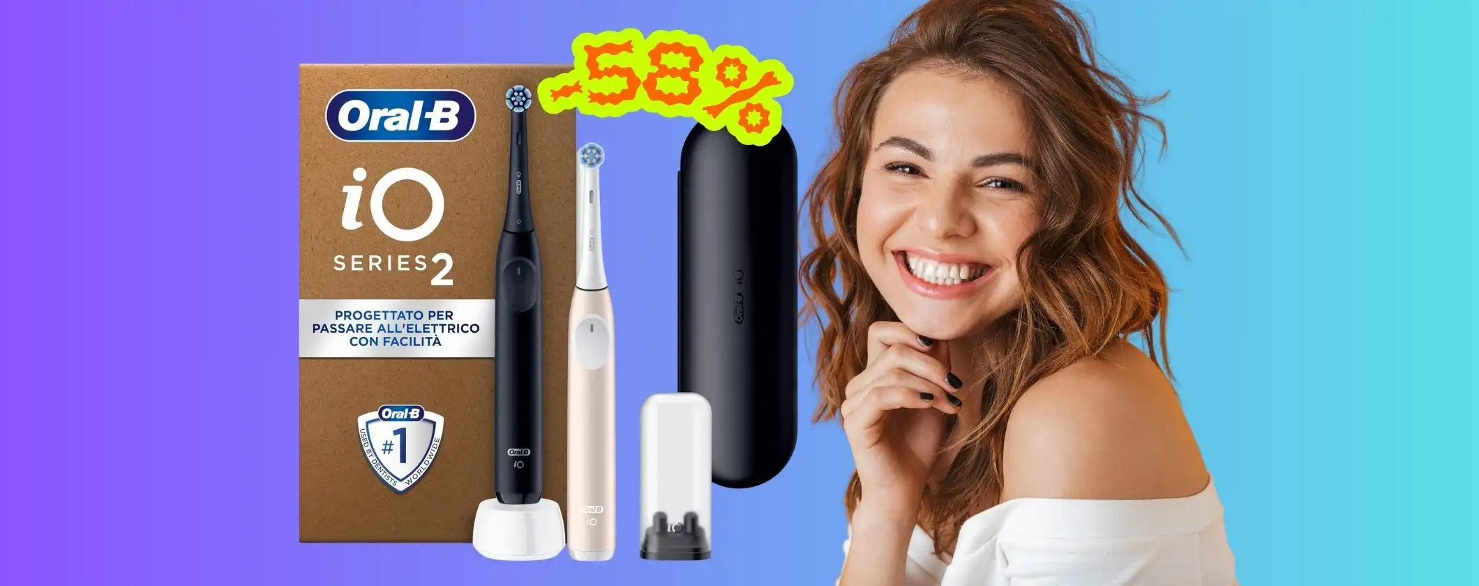 Oral-B iO: 2 spazzolini elettrici più custodia da viaggio scontati del 58%