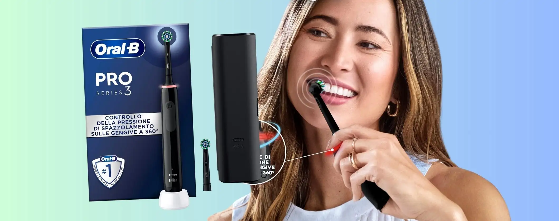 Oral-B Pro 3 3500 con 2 testine, caricatore e custodia da viaggio (-30%) Oral-B Pro 3 3500 con 2 testine, caricatore e custodia da viaggio (-30%)