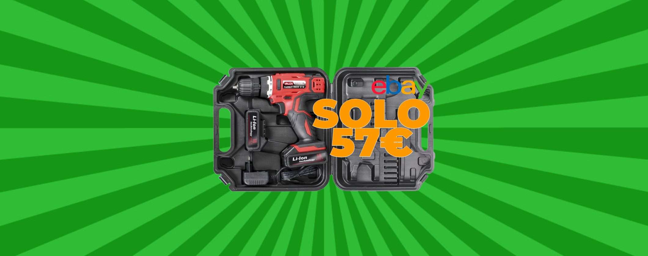 Potente, compatto e pronto all’uso! Trapano avvitatore VALEX con 2 batterie e valigetta a 57€ Potente, compatto e pronto all’uso! Trapano avvitatore VALEX con 2 batterie e valigetta a 57€