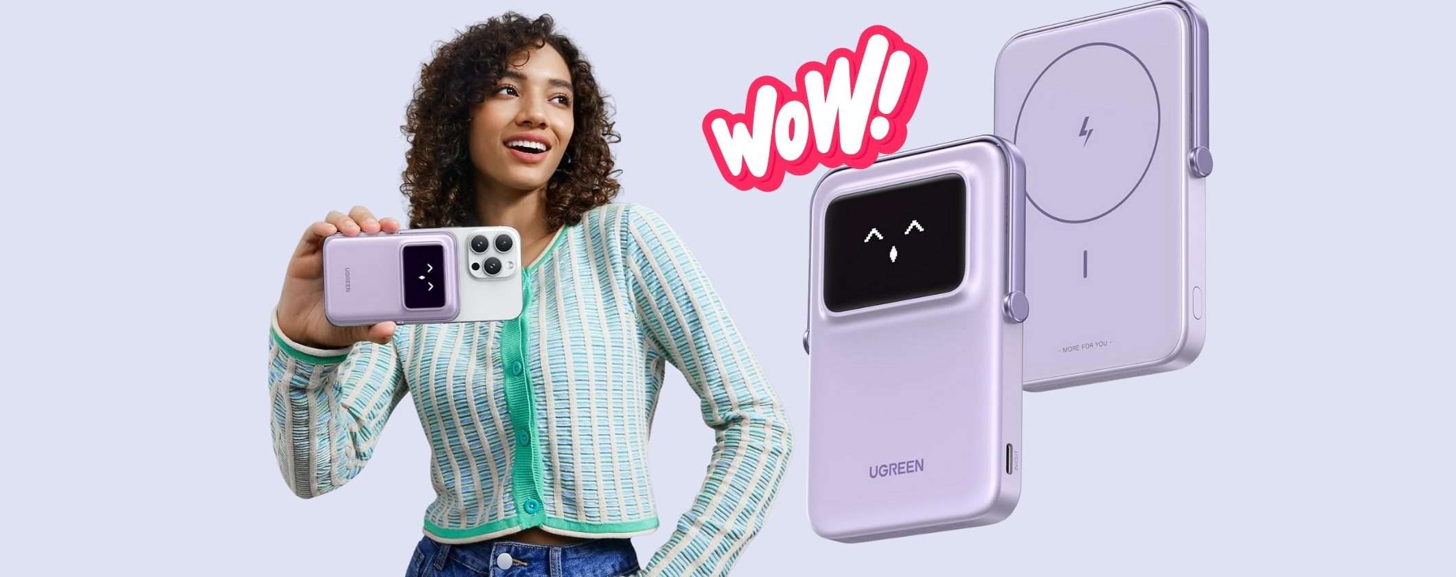 Power Bank con ricarica wireless e cablata più display e supporto pieghevole a 31€ Power Bank con ricarica wireless e cablata più display e supporto pieghevole a 31€