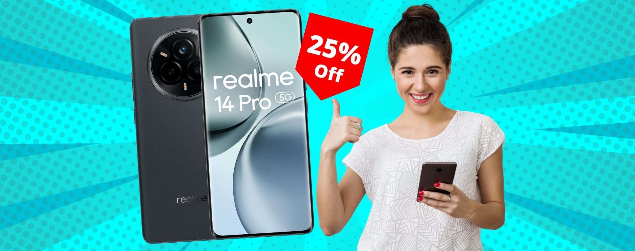 Realme 14 Pro con fotocamera Sony IMX882 e 256GB in sconto del 25%