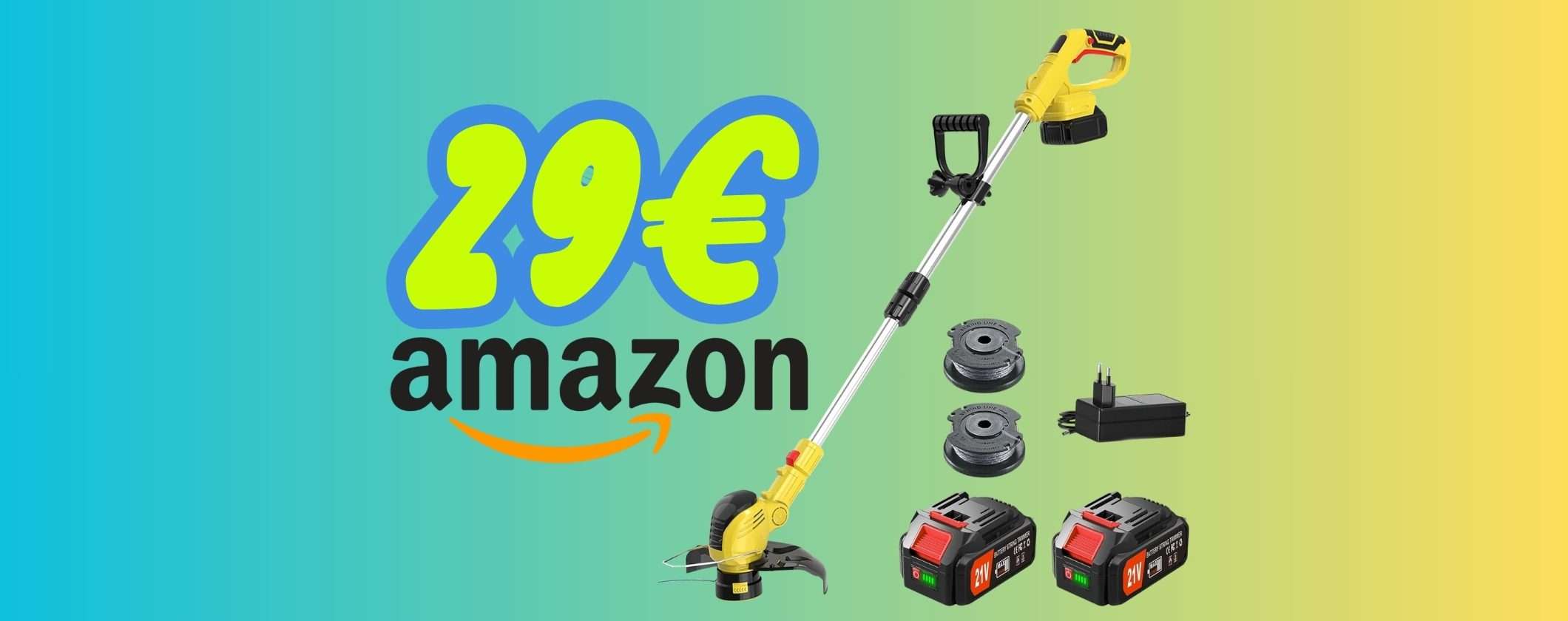 Tagliaerba elettrico a batteria con accessori a prezzo bomba: solo 29€ su Amazon