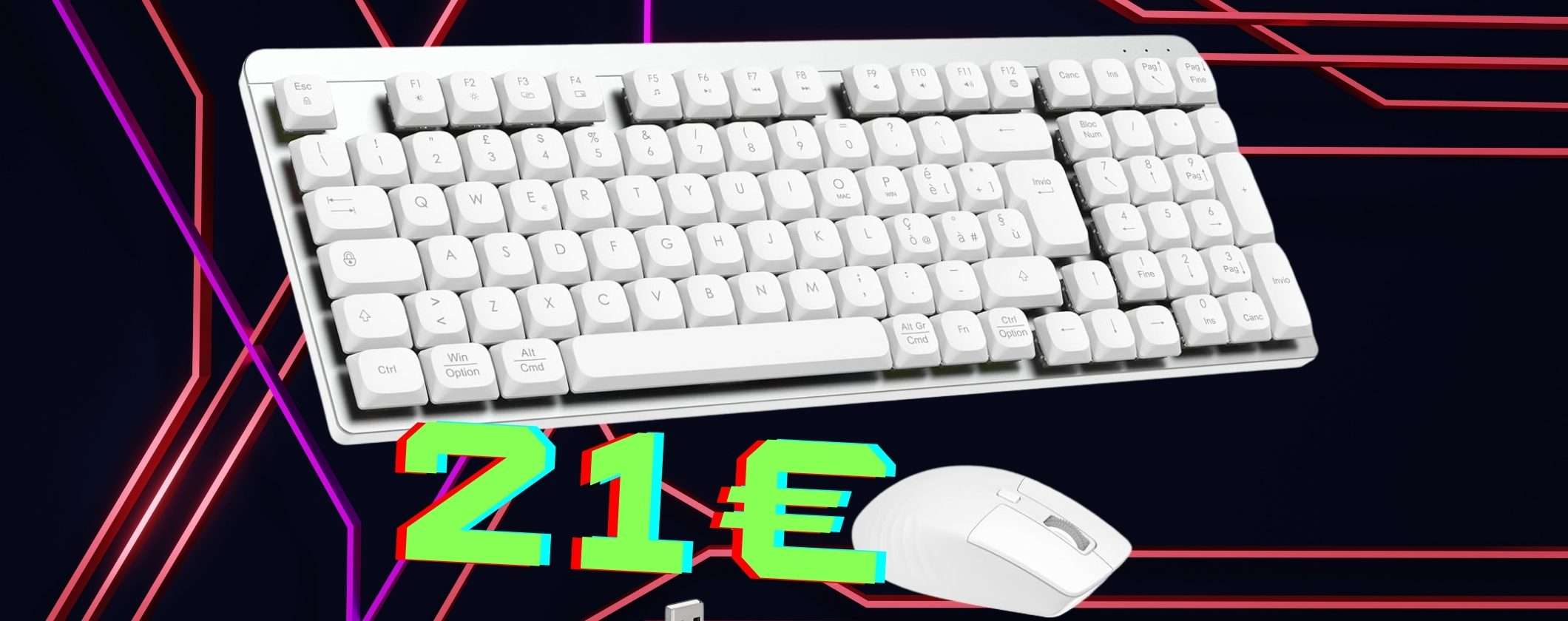 Tastiera meccanica e mouse wireless a soli 21€ su Amazon, affare vero