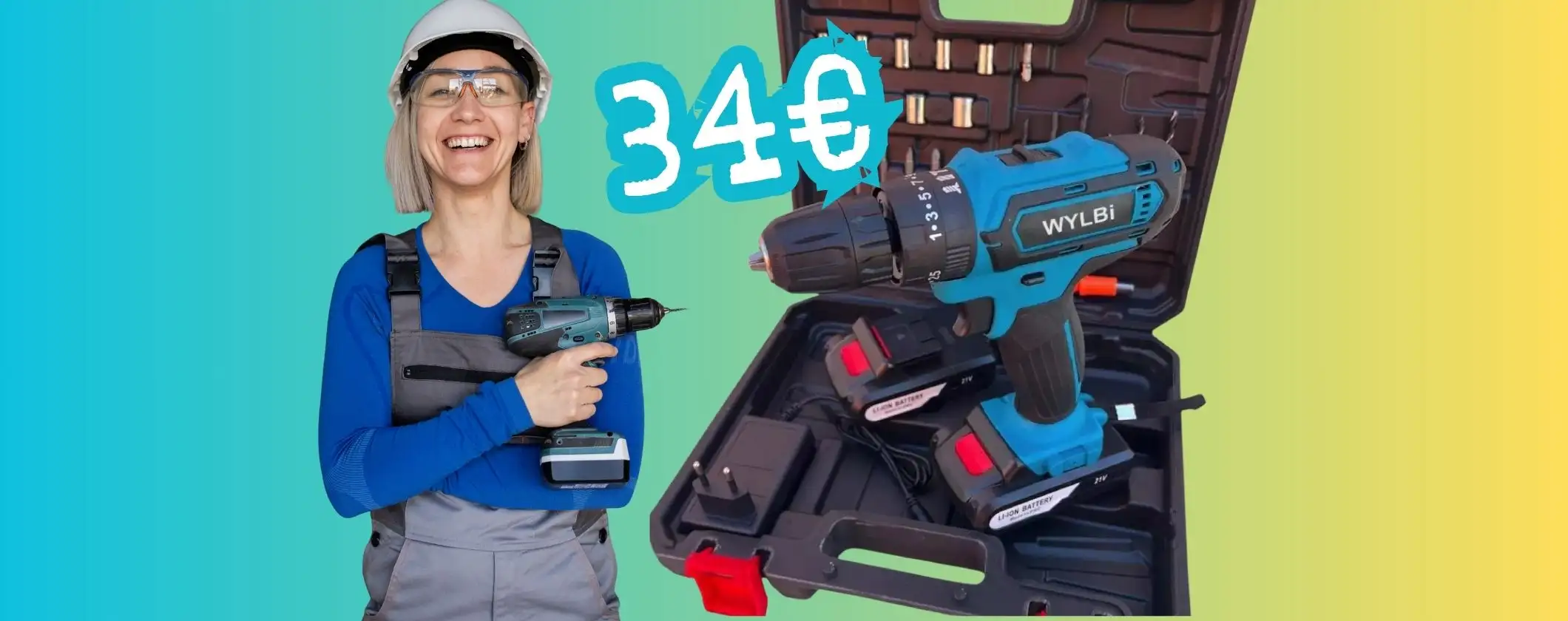 Trapano avvitatore a batteria con percussione, valigetta e accessori tuo a 34€ Trapano avvitatore a batteria con percussione, valigetta e accessori tuo a 34€