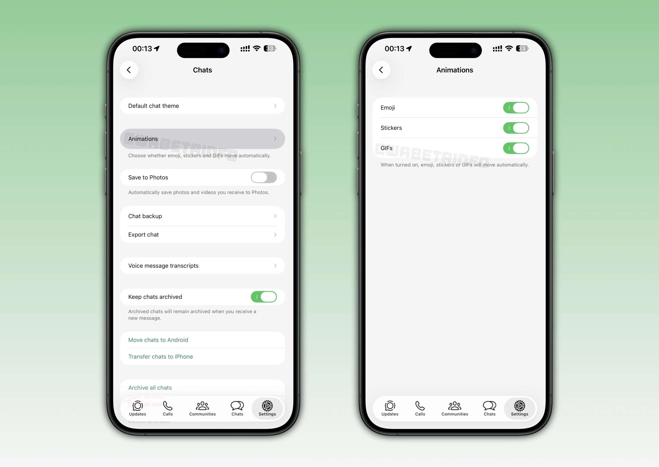 whatsapp disattivare animazioni emoji sticker gif