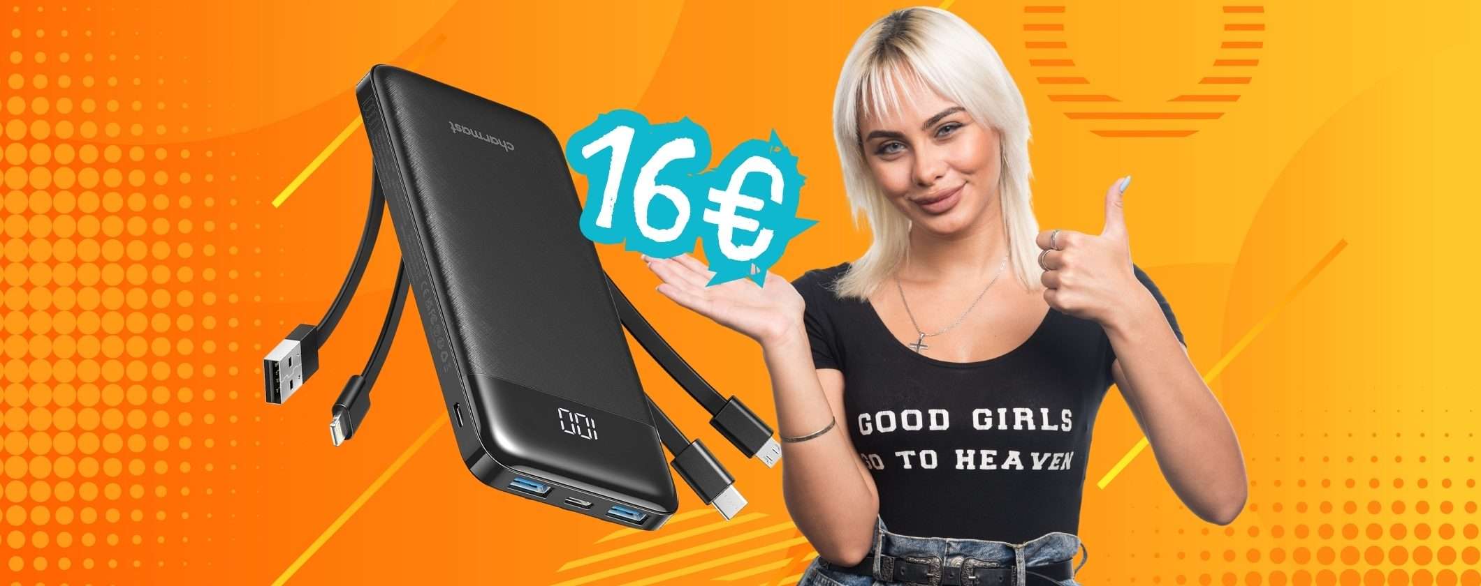 16€ per un Power Bank da 10000mAh con 4 cavi integrati è un vero affare