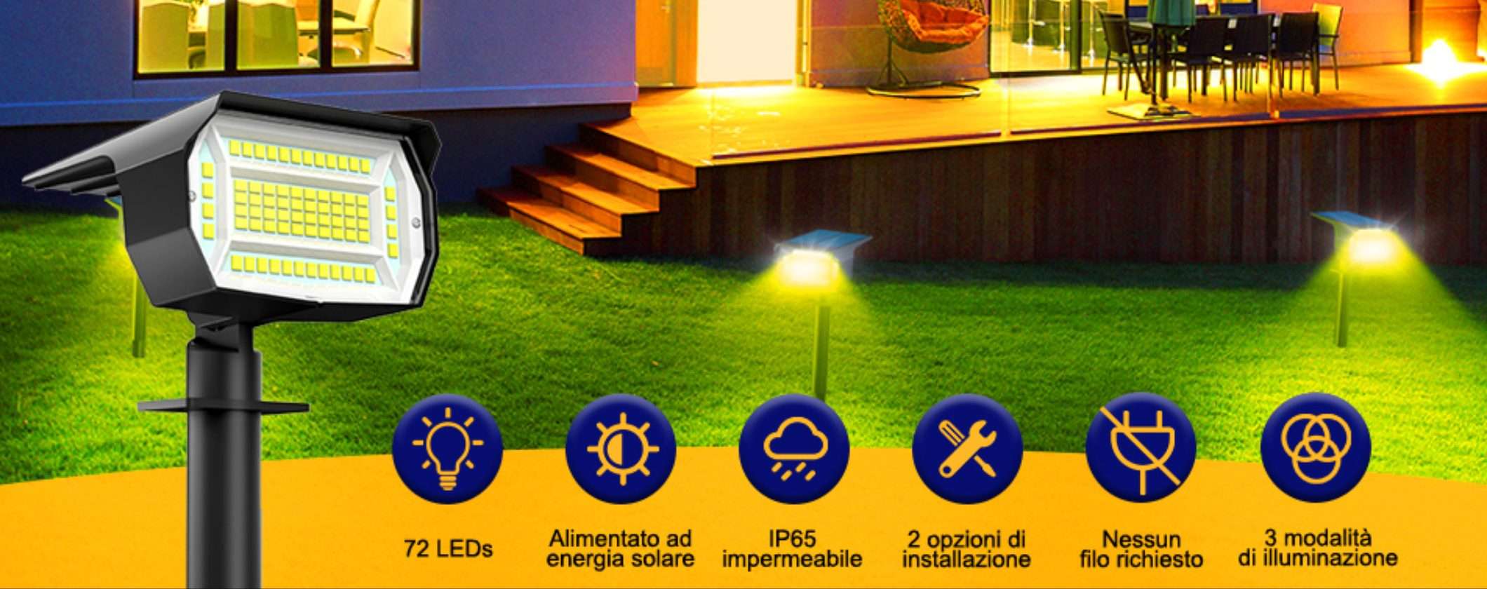 4 faretti a energia solare da esterno con soli 29€ su Amazon