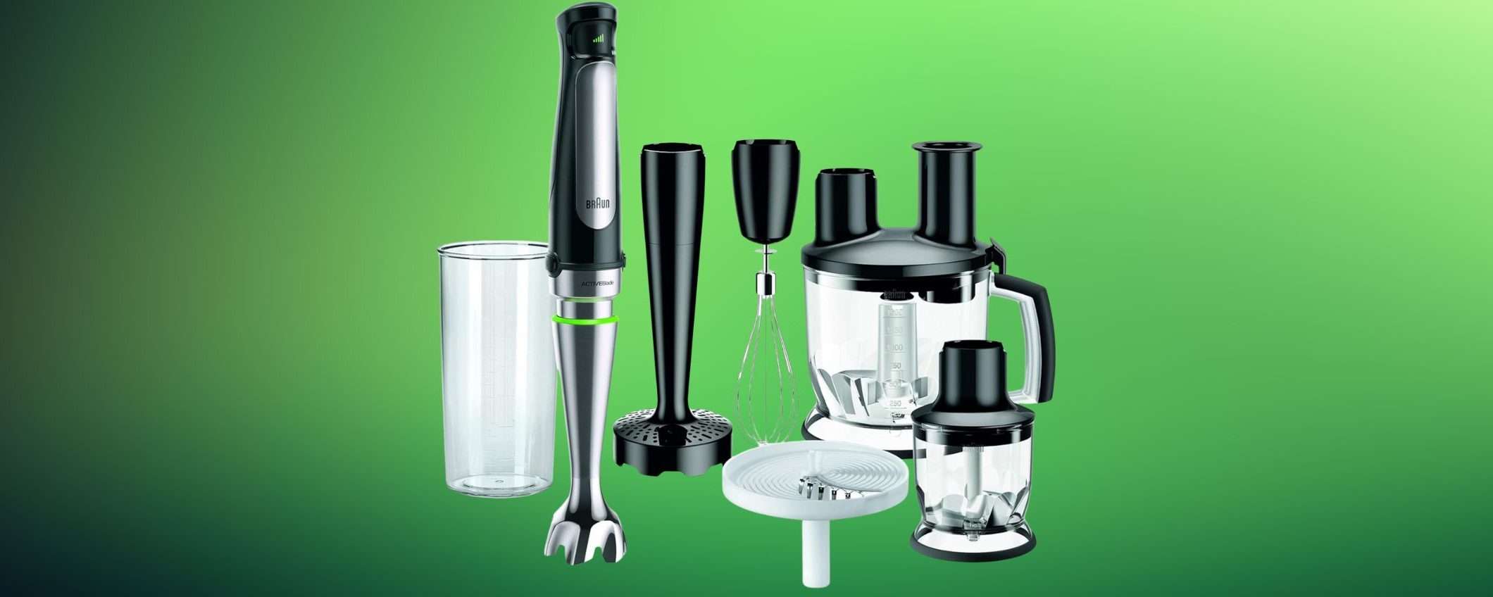 Frullatore a immersione Braun: 1000W e 6 accessori in sconto del 32%