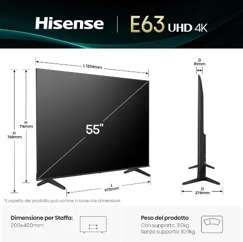 Dimensioni smart TV Hisense