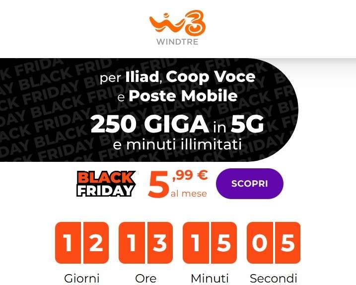 Offerta mobile Wind Tre Black Friday