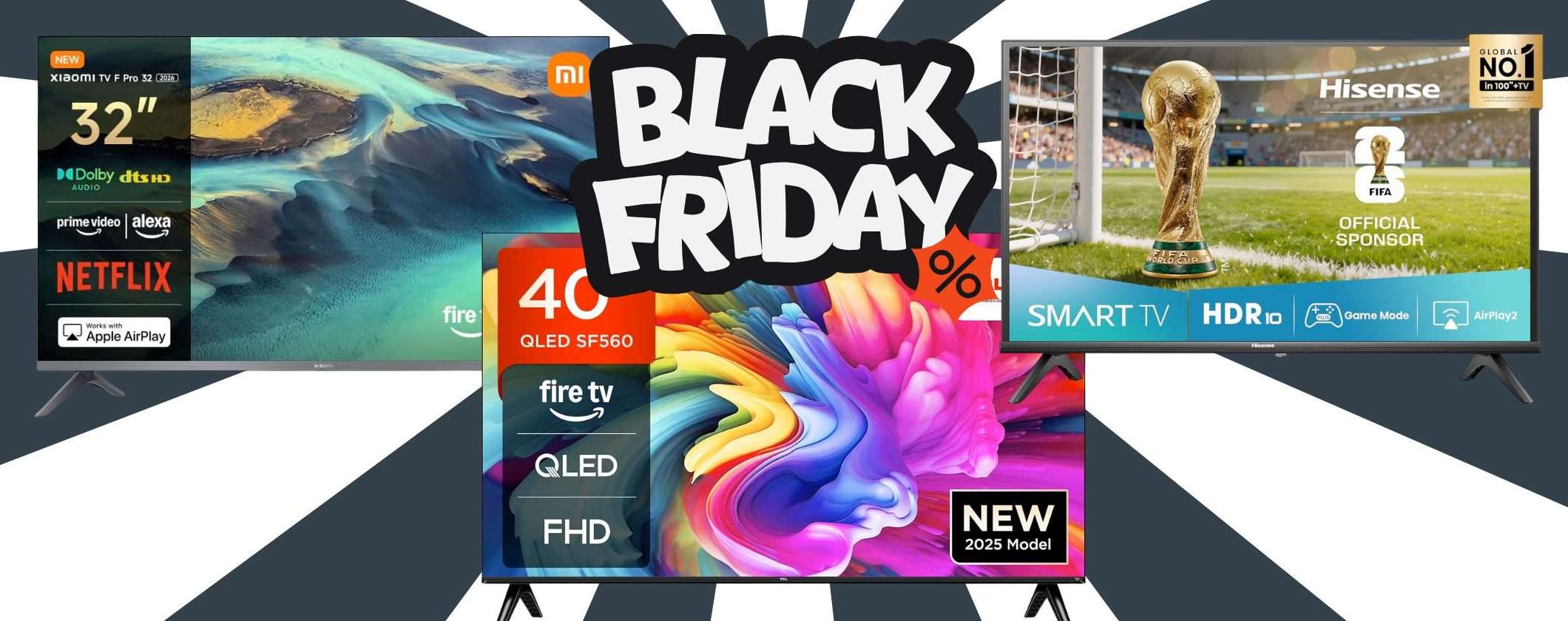 Smart TV da 113€ a meno di 200€: sono i GRANDI AFFARI del Black Friday Amazon
